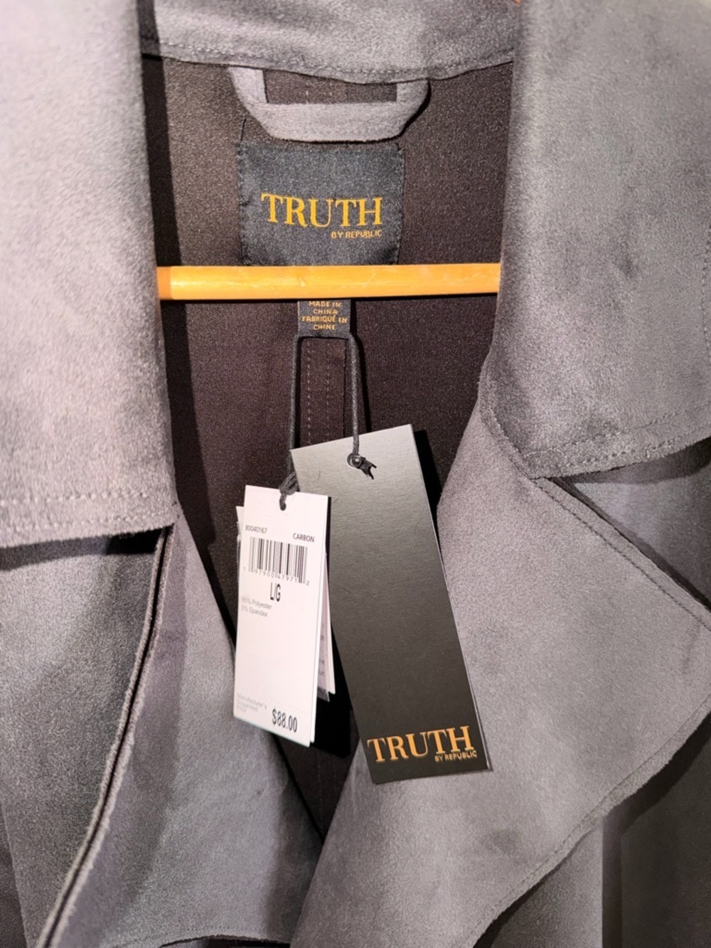 Truth Charcoal Gray Suede-Look Trench Coat - Picture 2 of 3